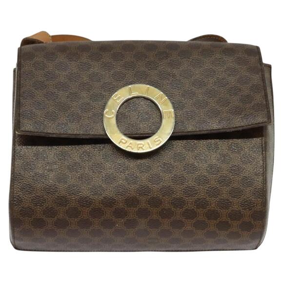 CELINE Macadam Canvas Circle Shoulder Bag Pvc Leather Brown Gold - Picture 2 of 13